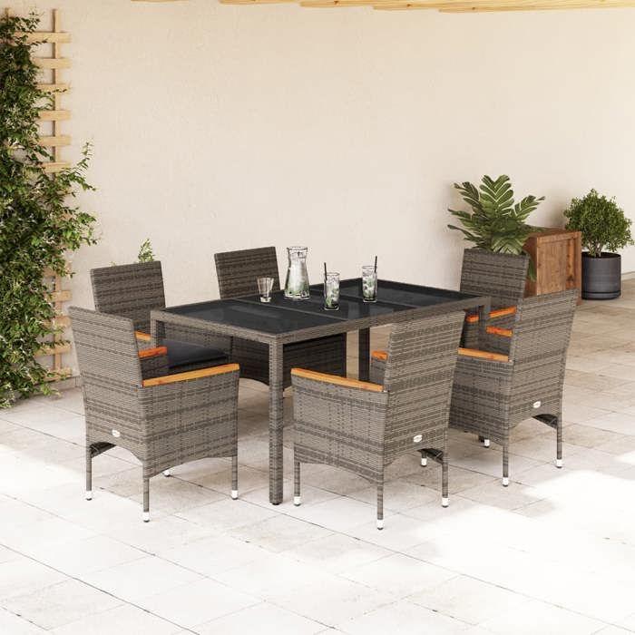 VidaXL Garden Dining Set and Cushions 7 Pcs Grey Rattan Glass, Outdoor Dining Set, Furniture of 3278654