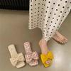 Fashion Women's Fashion Slippers Square Toe Butterfly-knot Flat Sole Women's Shoes Dress Outdoor Korean Style Summer Zapatillas De Mujer