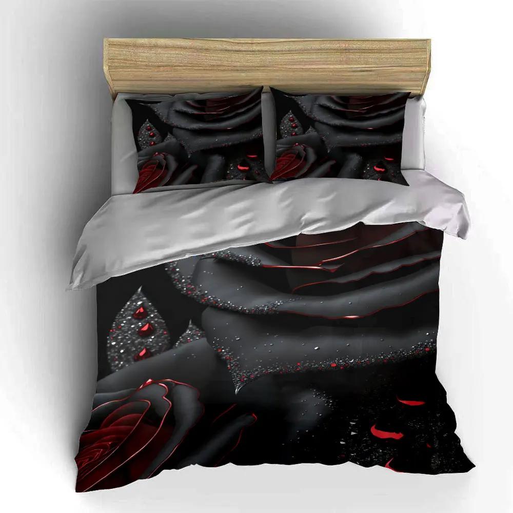 "Black Rose Decor Set" Soft Comfortable Duvet Cover Bedding Set Included 1*Duvet Cover & 2*Pillowcases gift