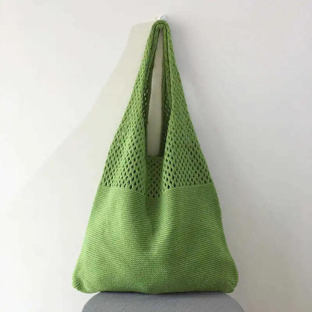 Minimalist Retro Hollow Knitting Bag For Women, Woven Yarn Shoulder Tote Bag, Large Capacity Breathable Shopping Handbag For Daily Outdoor Use