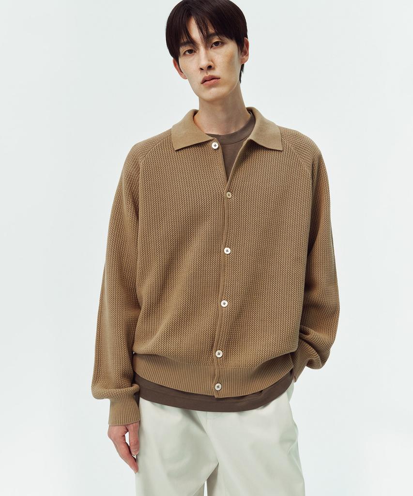 Blankroom Raglan Collar Cardigan_Camel