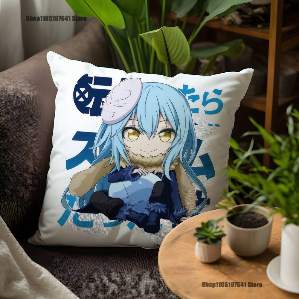 T-Tensei Slime R-Rimuru Anime Pillow Case For Sofa Decor Car Office Room Printing Cushion Cover Decorations and Protector