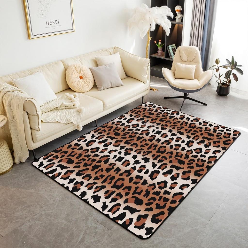 Kids Leopard Decor Carpet Area Rug Cute Pink Love Heart Living Room Rugs for Bedroom for Boys Girls Teens Modern Cheetah Indoor