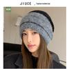 Korean Colorblock Rabbit Fur Fleece-Lined Beanie with Ear Protection – Elegant Women's Knit Hat for Cold Weather