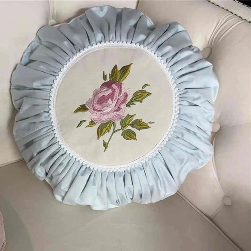 Retro Rose Pillowcase Cushion Pumpkin Cushion Cover Velvet Round Pillow Case Futon Sofa Car Decor Solid Color Lace Cushion Cover