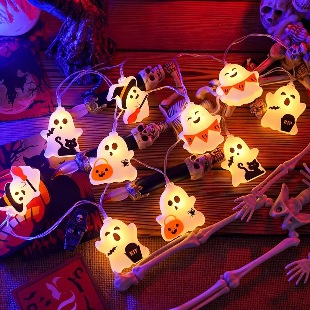 Halloween Decorative String Lights Ghost Pumpkin Witch Design for Outdoor Scene Setup Holiday Lighting Battery Operated