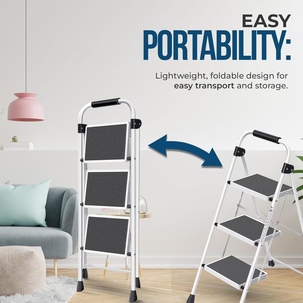 Step Ladder, 3 Step Stool Ergonomic Folding Step Stool with Wide Anti-Slip Pedal Sturdy Step Stool for Adults Multi-Use