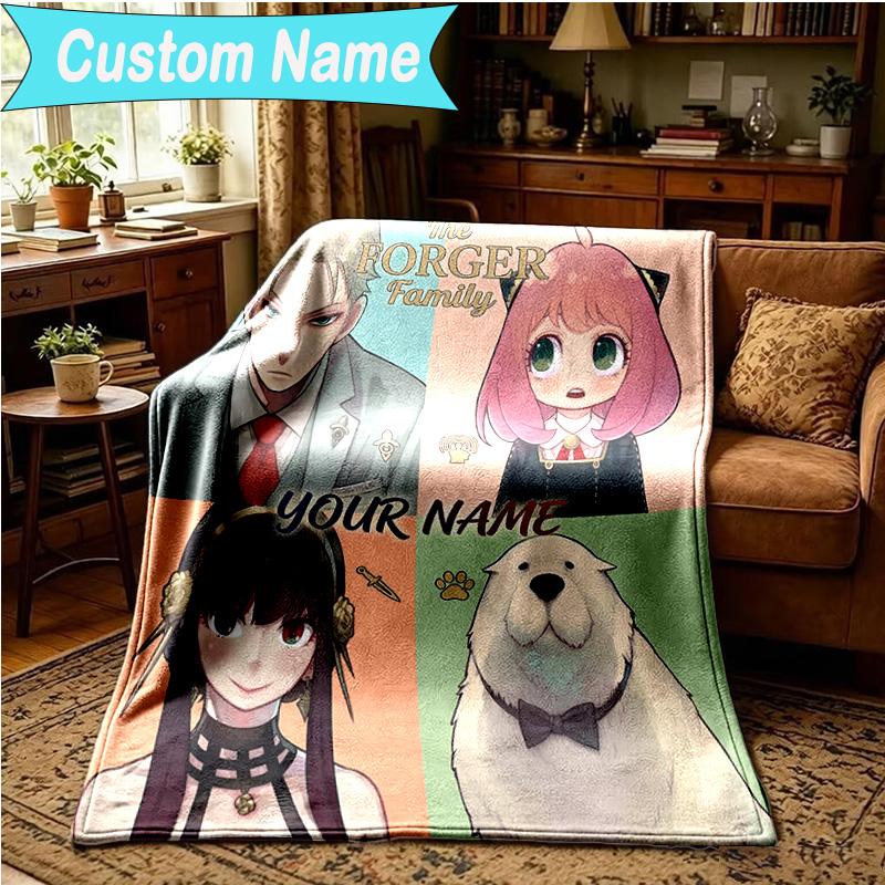 1PC Custom Name Blanket Fantasy Adventure Anya Flannel Blankets Patterns Throw Blanket All-Season Soft Gift for Couch, Bed, Camping, Birthday Gifts