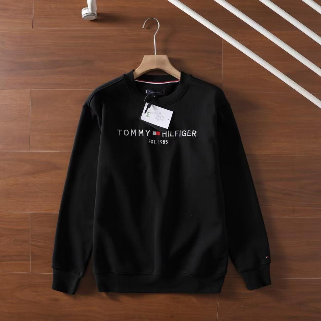 Tommy Tommy Herren Stickerei Buchstaben Fleecegefüttert Winter Sweatshirt, Langarm, Rundhalsausschnitt