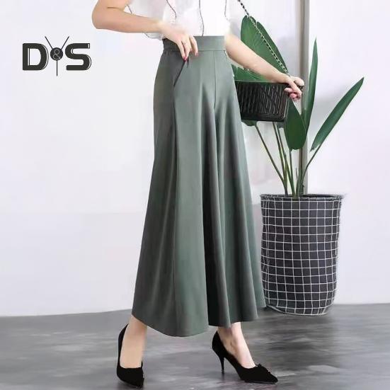 Women Suit Pants Elastic High Waist Wide Leg Long Pants with Pockets Solid Color Casual Pants Daily Wear
