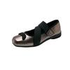 Handmade leather square head bow ballet Mary Jane shoes women's cross strap color matching low heel single shoes women's shoes silver