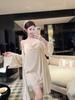 Sexy pajamas women's autumn and winter golden velvet suspender nightgown set swinging collar French slim and thin loungewear