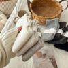 Einfarbige Warme Wollsocken für Damen mit Feinen Streifen und College-Stil, Verdickt für Herbst und Winter