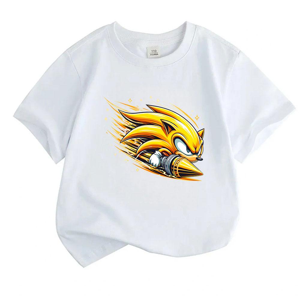 Kids Boys Girls Crew Neck Short Sleeve 100% Cotton T-Shirt, Cool Speedy Golden Hedgehog Print Casual Soft Breathable Summer Tee Tops for Children Dail