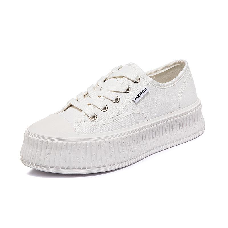 Canvas shoes women's little white shoes spring 2025 new versatile casual board shoes women's muffin thick-soled leather biscuit shoes