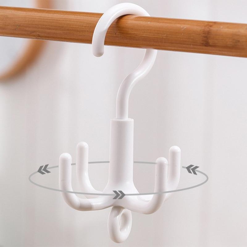 Multifunctional Rotating Clothes Hook Punch Free 4-Claw Rotation Wardrobe Coat Hanger Belt Organizer Scarf Storage Rack