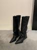 Sheepskin version~ retro pointed thick heel knight boots women's British style long boots temperament high heel trouser boots stacking boots