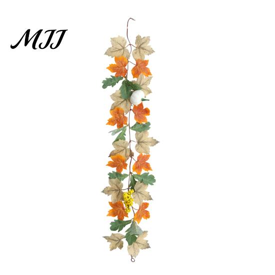 Autumn Artificial Garland 100/175CM Maple Leaf UV Resistant Fall Halloween Thanksgiving Vine Day Harvest Festival Mantle Porch Indoor Outdoor