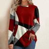 Button Up Geometric Clash Long Sleeve Print Loose T-shirt Women's Top