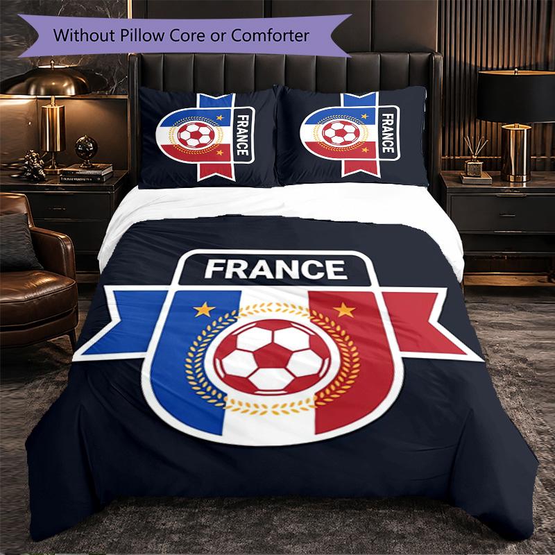 France national football team 3 Piece Bedding Set Soft Duvet Cover Set with Pillowcases Printed Bedroom Decor Set for Home