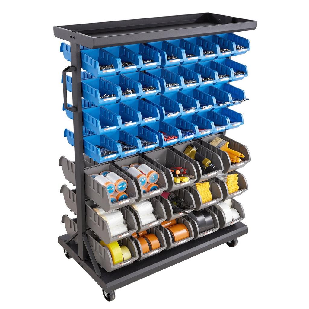 7-Tier Double-Sided Rolling Bin Storage Rack, 94 Plastic Bins, Dual-Sided Parts Organizer with Wheels, Mobile Tool Organizer for Garage, Warehouse,