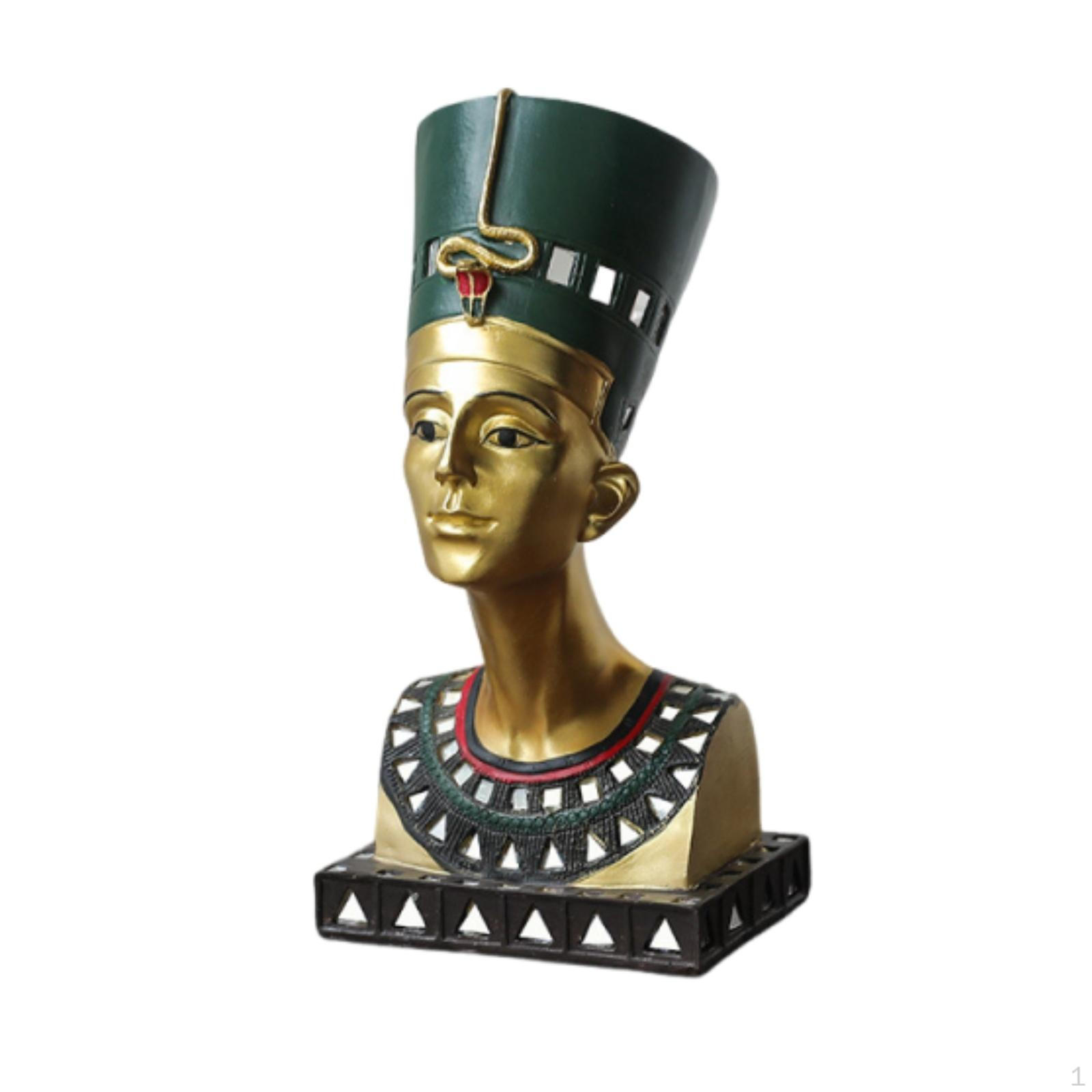 Gold-Finished Egyptian Queen Bust Resin Metal-Like Nefertiti-Inspired