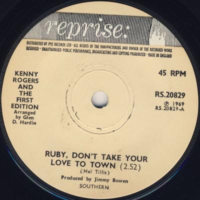 7inch Record KENNY ROGERS & THE FIRST EDITION - Ruby, Don't Take Your Love To Town RS20829 Reprise Records 1969 UK Rock Used