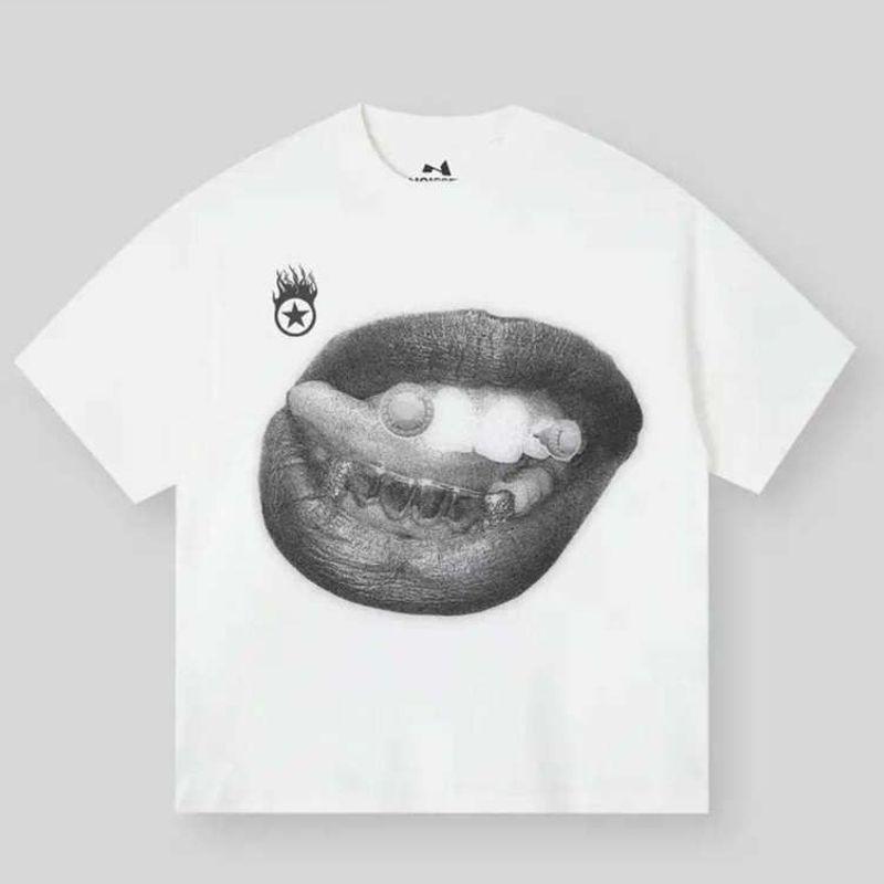 Tooth Drill Mouth Trendy Brand Short Sleeve Loose Hip Hop Street Casual Couple T-shirt Fun Creative TEE Men's Top