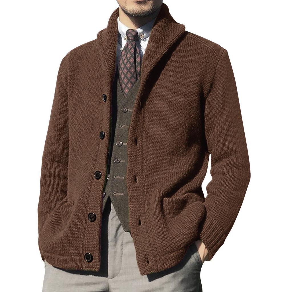 Men's Solid Color Long Sleeve Knit Cardigan - 2025 Autumn/Winter Collection