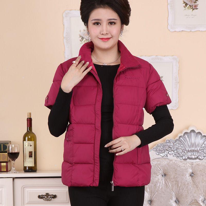 

Жилет из хлопка, женский, зимний, короткий, для людей среднего и пожилого возраста, с короткими рукавами, большой размер, жилет, женский жилет, верхняя одежда L розы красного