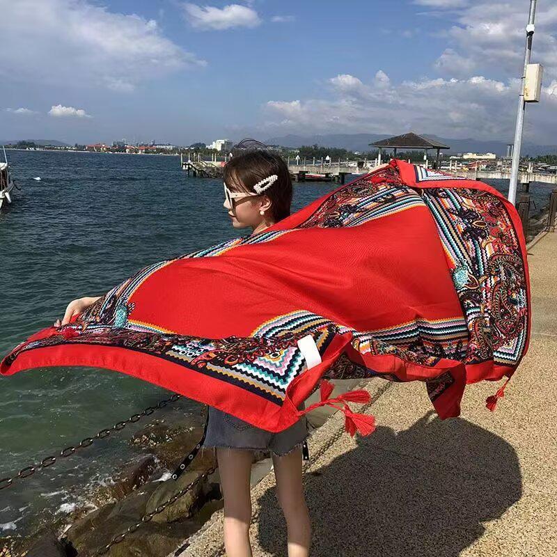 Women's Ethnic Silk Scarf: Sunscreen Shawl for Prairie Travel