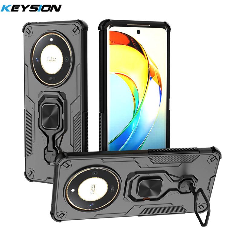 KEYSION Shockproof Armor Case for Honor X9b 5G Silicone+PC Upright Metal Live Ring Stand Phone Cover for Huawei Magic 6 Lite 5G