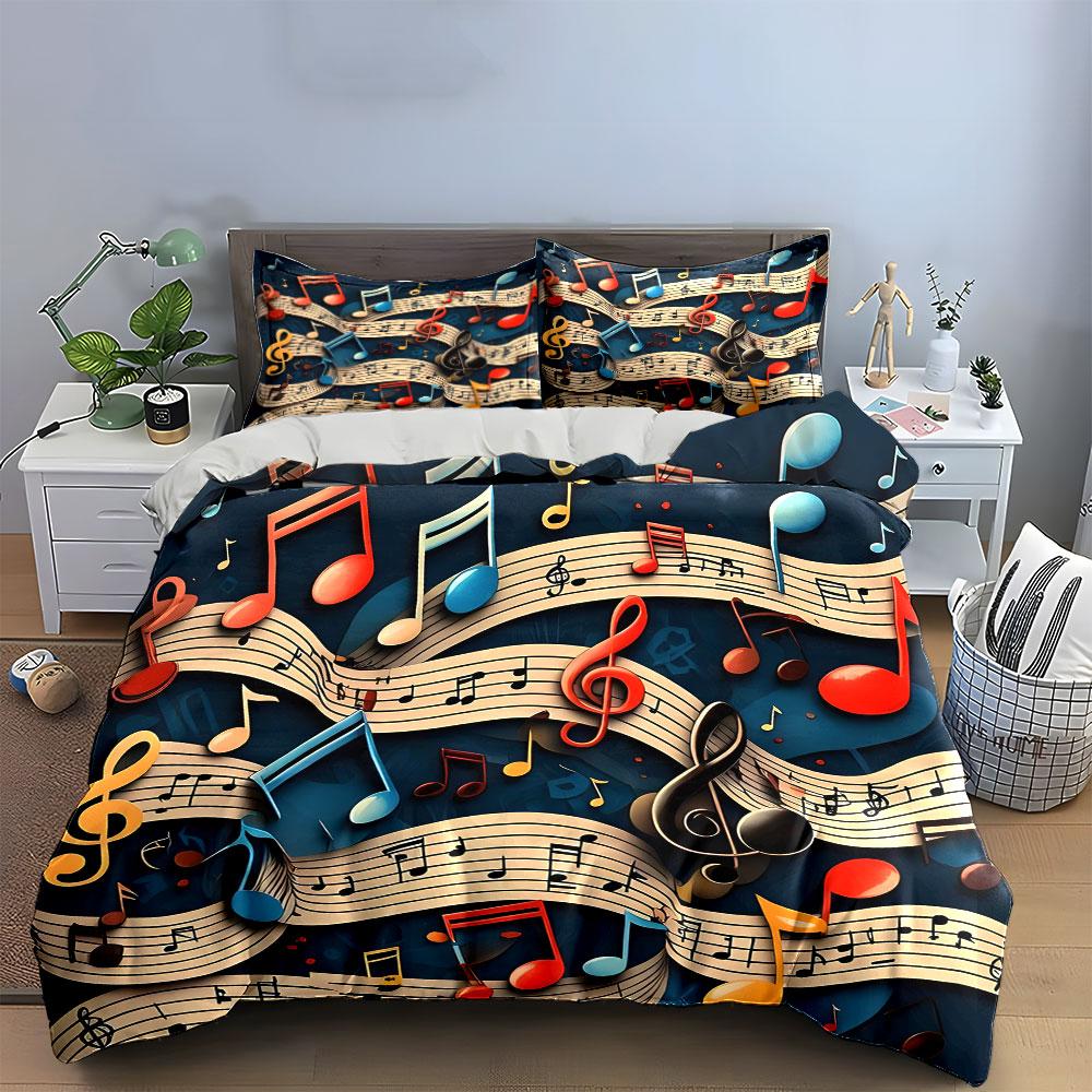 Music Notes Art Decor Set Soft Skin-Friendly Bedding Set Includes 1 Duvet Cover And 2 Pillowcase Gift