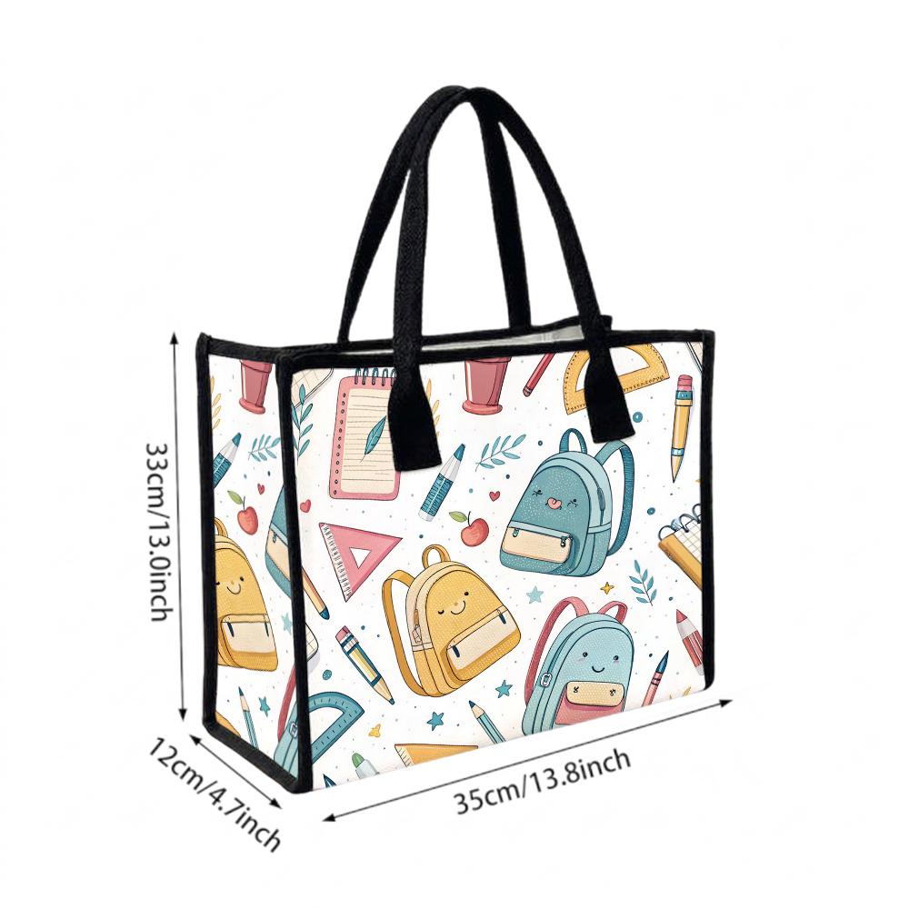 Cute School Pattern Daily Tote Bag Fashion Portable Casual Shoulder Bag for Women Girls Shopping Travel Use