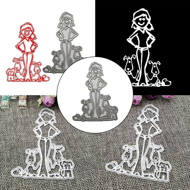 Girl Dog Metal Cutting Dies Stencils DIY Scrapbooking Album Paper Card Template