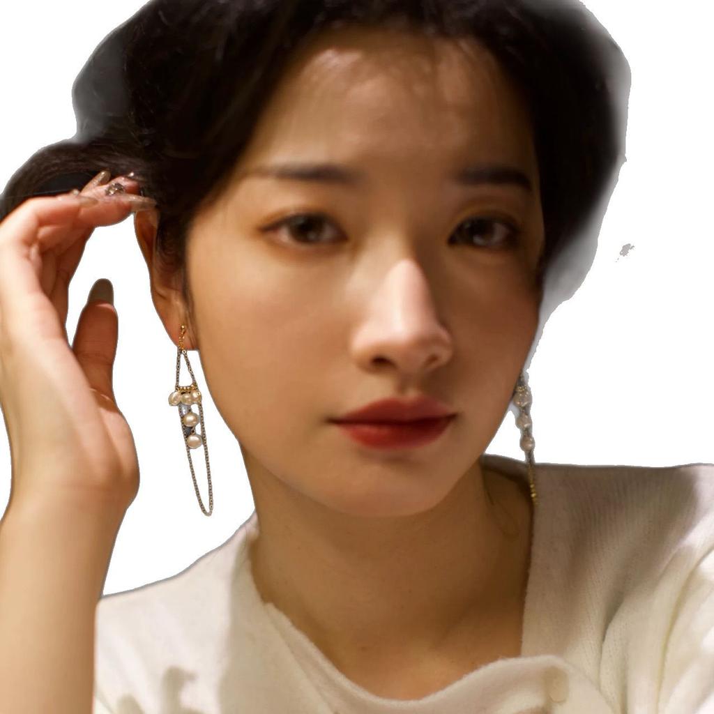 Natural pearl earrings, ear hooks, niche light luxury long niche exquisite fringed baroque chain long stud earrings