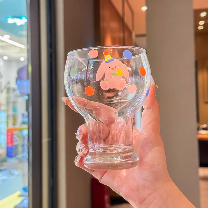 Cute Polka Dot Rabbit Beer Cup Girls High Value Glass Water Cup Household Juice Milk Cup Birthday Gift