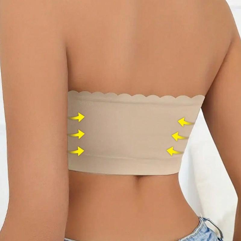 Women's Strapless Seamless Bandeau Bra Elastic Ruffle Edged Wireless Unpadded Bra Smooth Backless Invisible Bra for Daily Wear Casual & Wedding