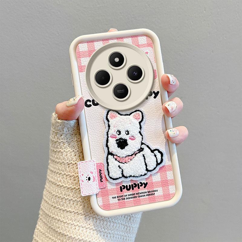 KEYSION Cartoon Cute Plush Embroidery Case for Redmi 14C with Lanyard Soft Silicone Shockproof Phone Cover for Xiaomi POCO C75