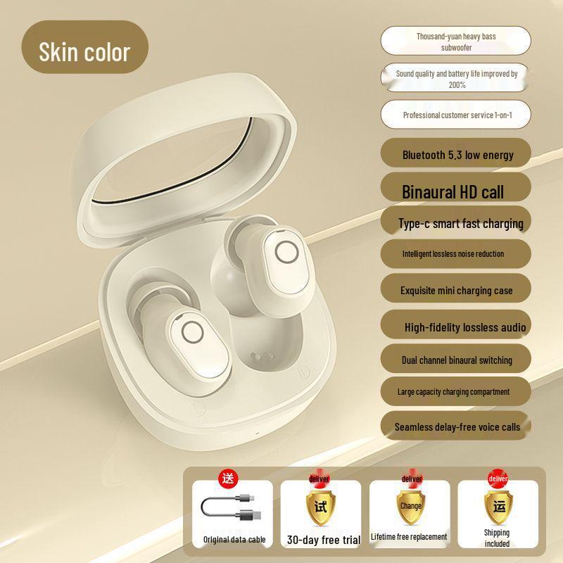 Compact Mini Dual Ear Bluetooth Earphones: Noise-Cancelling, Ultra-long Battery, Perfect for Gaming & Sports