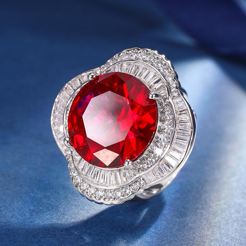 Autumn And Winter Jewelry Copper Bottom Gold-Plated Simulation Red Corundum Advanced Round Suit Female 20Mm16Mm