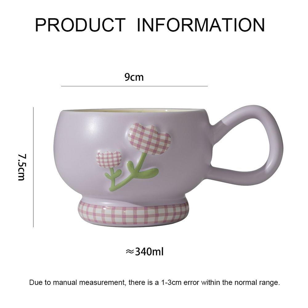 High Appearance Level Ceramic Water Cup Tulip Relief Makeup Cup with Spoon Home Adorable Minimalist Tableware Birthday Gift Mug