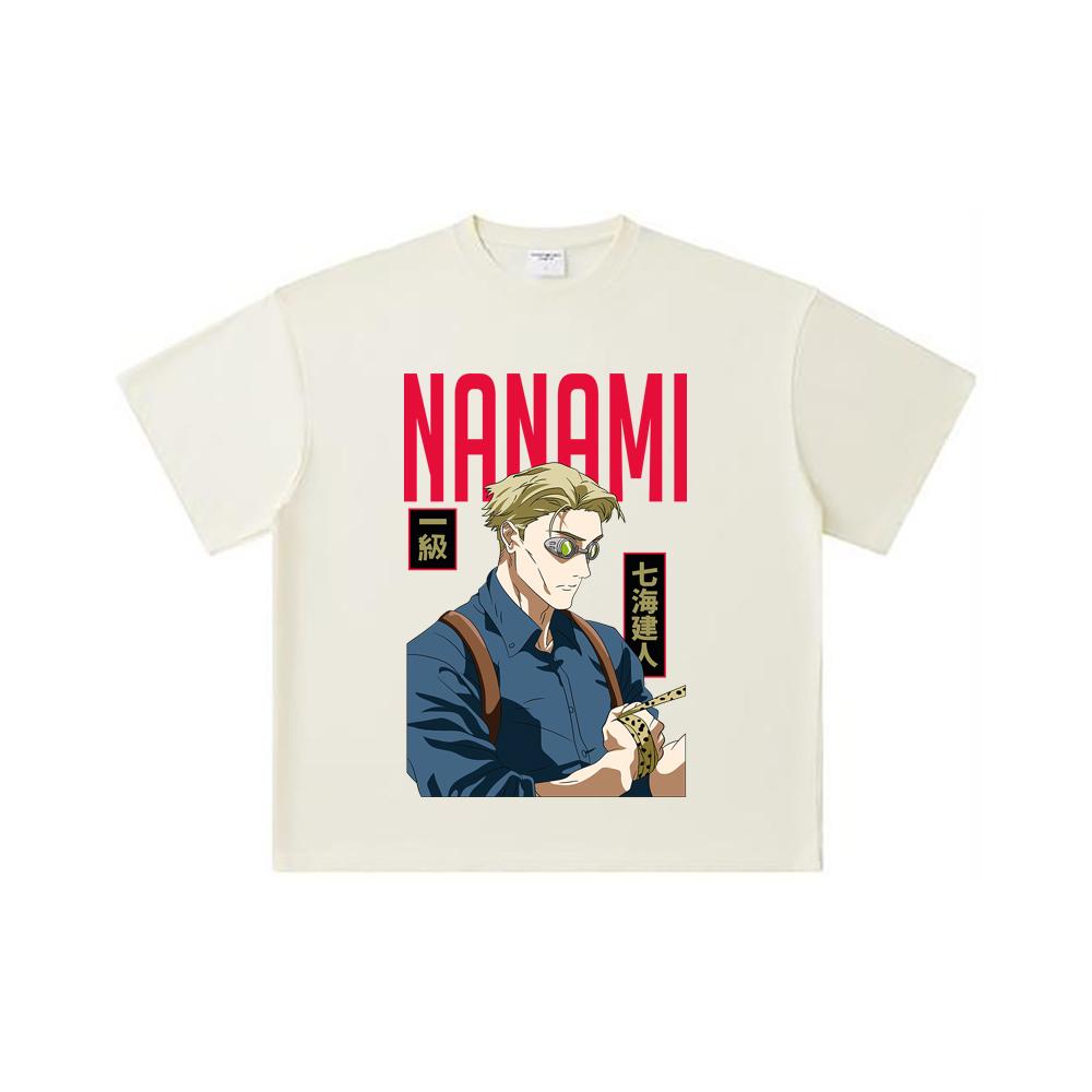 260 GSM Double Yarn 32 Count 100% Cotton Jujutsu Kaisen V60 Nanami Print Unisex Heavy Cotton T Shirt