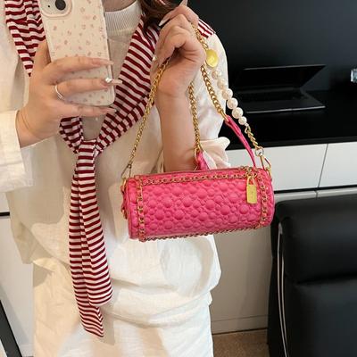 Damenhandtasche aus glänzendem Lackleder, Rautenstickerei, hochwertige Textur Damen-Kettentasche, trendige vielseitige Damen-Umhängetasche