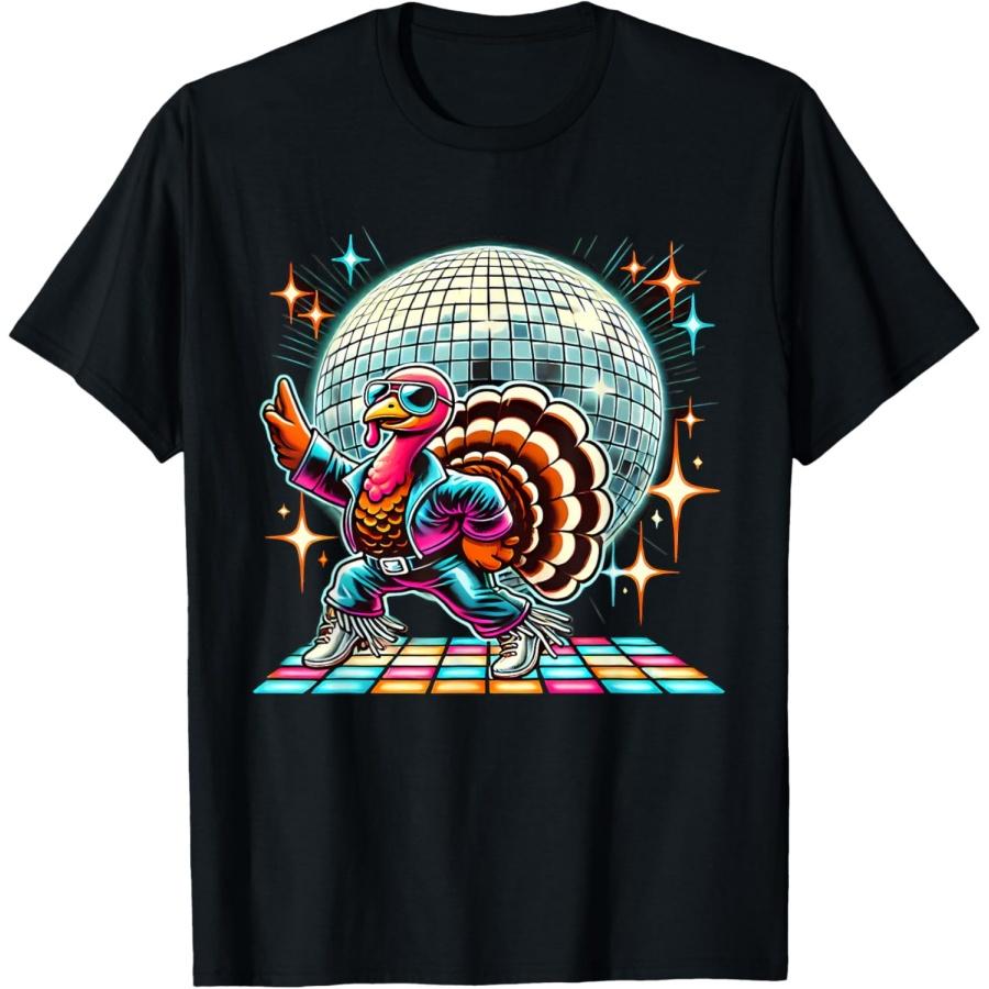 

Disco Turkey Halloween Tees Unisex-Adult Black Cartoon Turkey Disco T-Shirt Small Straight Short Sleeve T-Shirt XXXXXL чёрный
