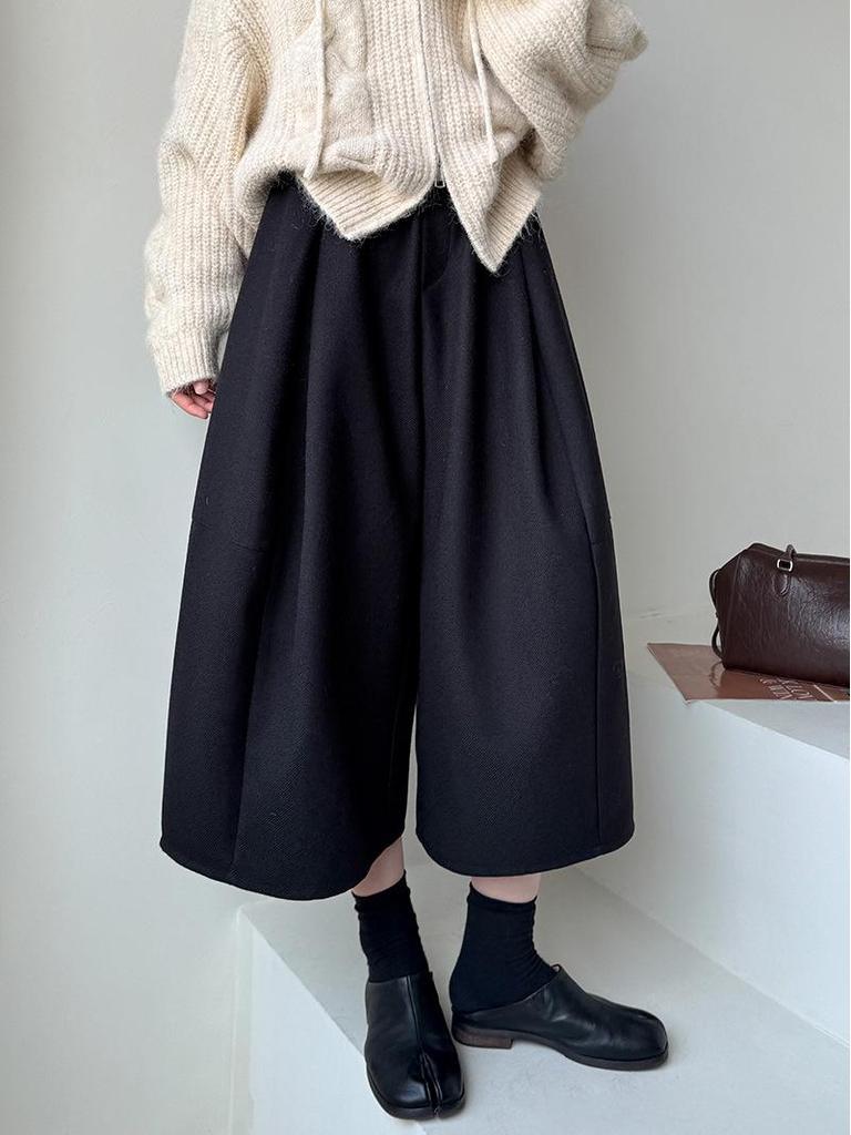Youge Retro Floral Woolen Mid-Length Skirt with Elastic Waist 860