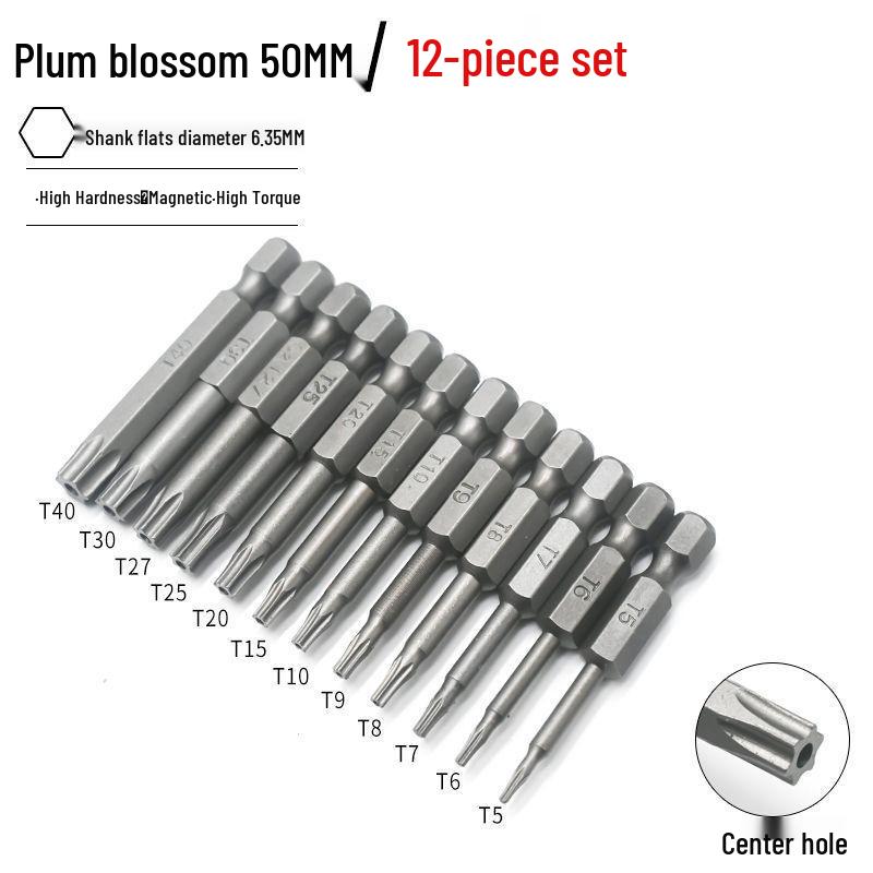Plum Blossom S2 Magnetic Flower Shape Hex Socket Bit Set for Electric Screwdrivers & Drills