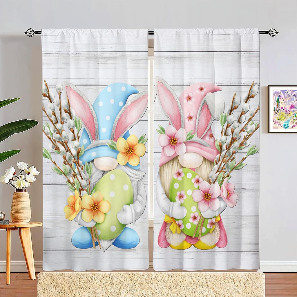 Set Easter Rural Rabbit Couple Print Design Semi-transparent Curtains Living Room Game Interior Room Bedroom Multi-scene Polyester