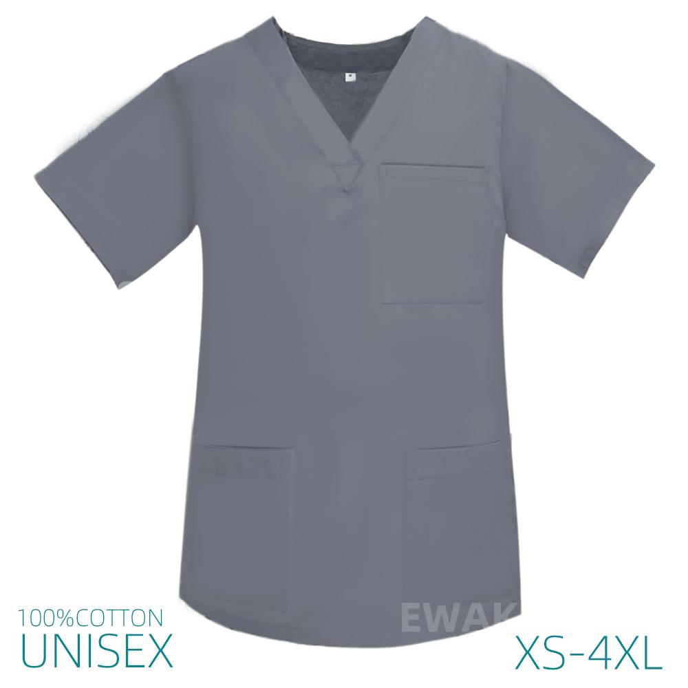 Workwear Mock Wrap Solid Blue Kaki Scrub Top Nurse Medical Dental