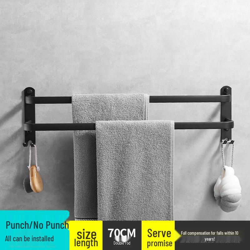 Černý hliníkový koupelnový držák na ručníky bez vrtání s třípatrovou policí a věšákem